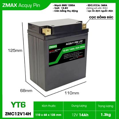 Ảnh của Bình Acquy Pin ZMAX LFP(LiFePO4) YT6 12v 14Ah, CCA 360A Dùng cho đề xe máy - môtô 300cc